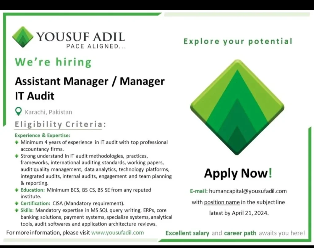Assistant Manager / Manger IT Audit Jobs 2024