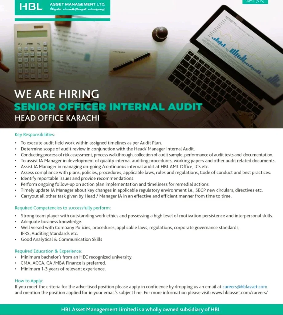 Senior Officer Internal Audit Job in Pakistan May 2024